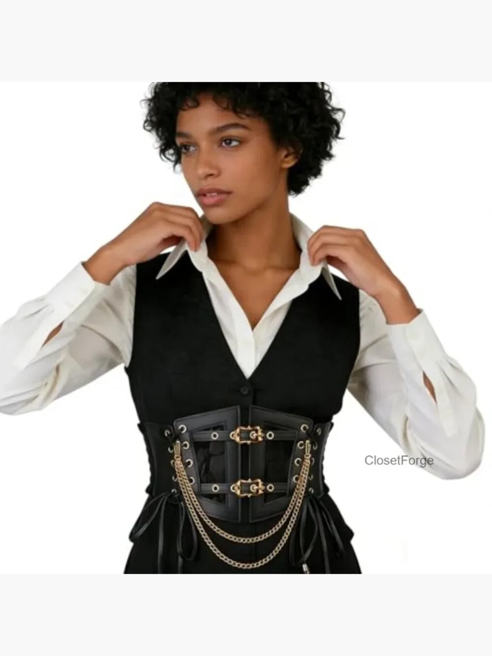 Wide Lace-Up Corset Belt Women Faux Leather Waist Trainer Cosplay